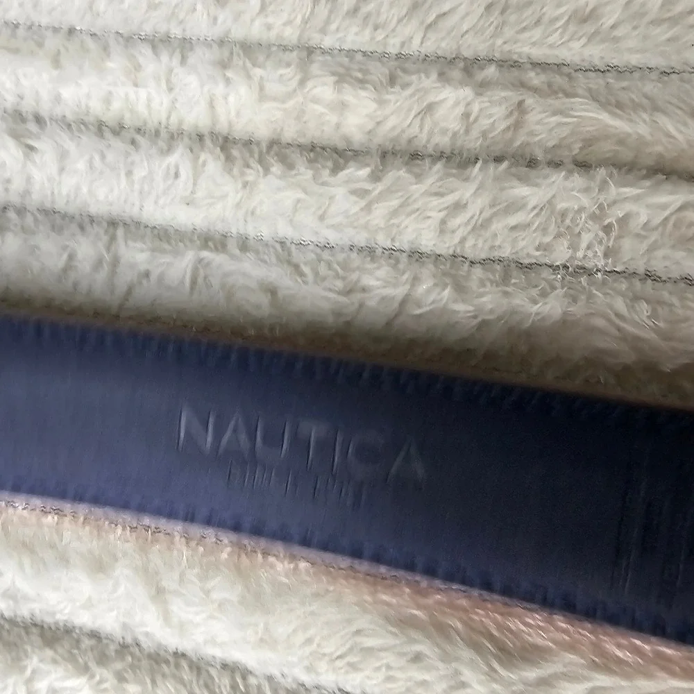 Nautica Mens Coated Leather Stitch Detail Belt 34 Brown Classic Preppy